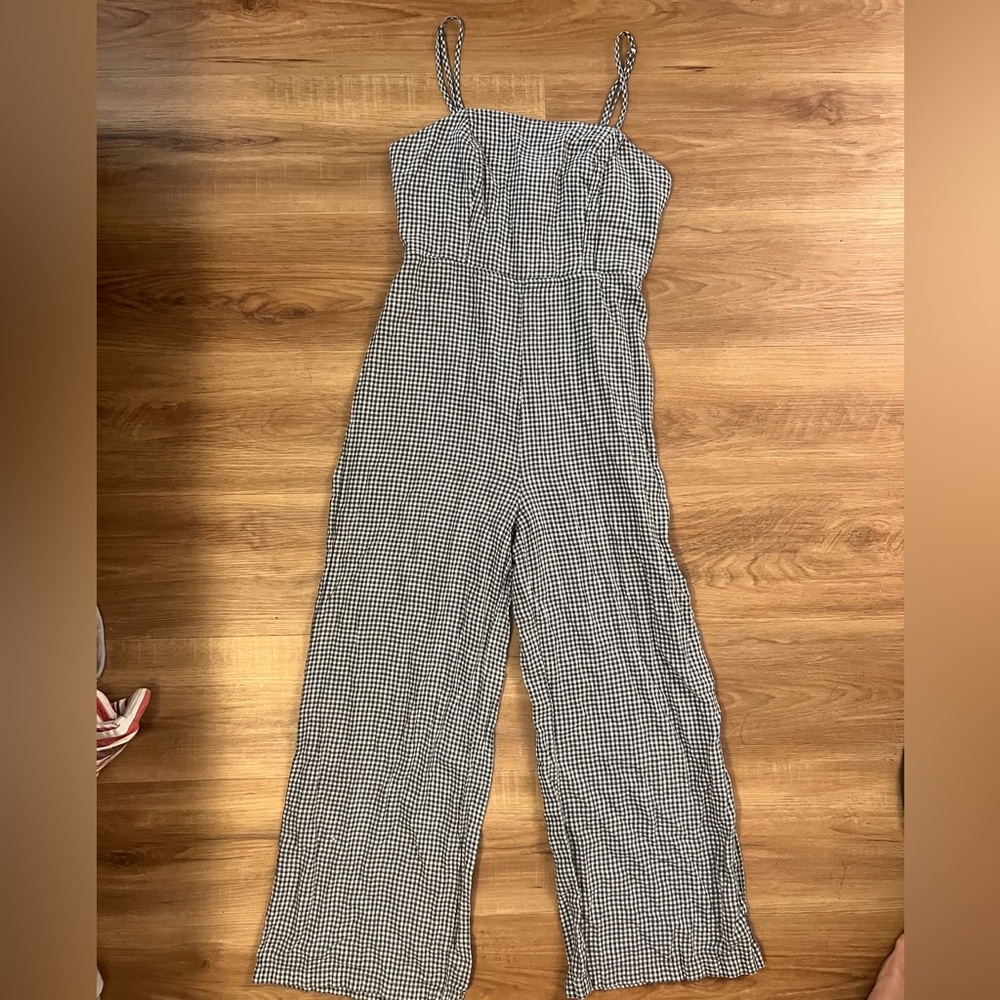 Dusty Blue & White Gingham Romper Jumpsuit
